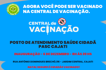 Central de Vacinação em Cajati será inaugurada na próxima segunda-feira, 6 de dezembro