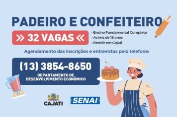 Cajati abre inscrições para curso gratuito de Padeiro e Confeiteiro