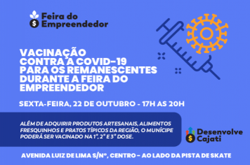 Vacinação contra a Covid-19 acontecerá durante a Feira do Empreendedor nesta sexta-feira, 22 de outubro em Cajati
