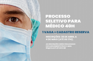 Cajati abre processo seletivo para contratação emergencial de Médico 