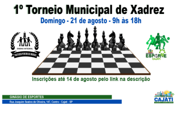 Inscrições abertas para o 1º Torneio Municipal de Xadrez de Cajati