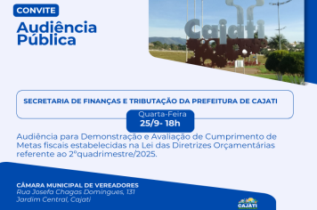 Audiência Pública da Secretaria de Finanças e Tributação acontecerá nesta quinta-feira, dia 25 de setembro em Cajati