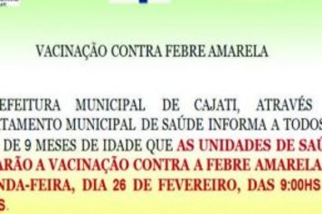 Comunicado de Vacinação Febre Amarela