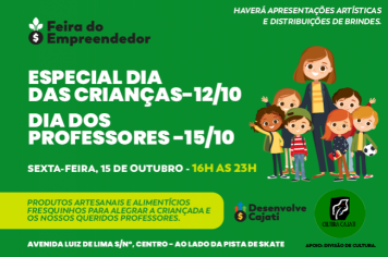 Feira do Empreendedor em Cajati homenageará crianças e professores no dia 15 de outubro