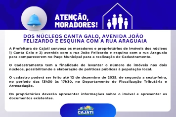 Atenção, moradores dos Núcleos Canta Galo, da avenida João Felizardo e esquina com a rua Araguaia 