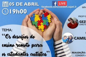 Participe da live em alusão ao dia da conscientização do Autismo nesta segunda, 5 de abril