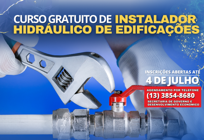 Prefeitura de Cajati oferece curso de Instalador Hidráulico de Edificações do Senai; Inscrições limitadas!