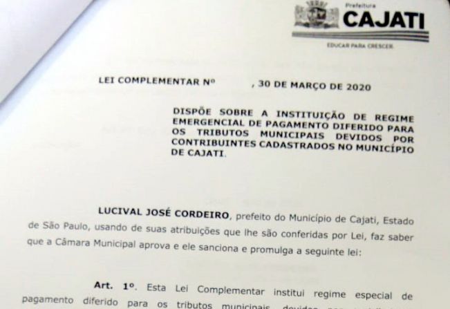 Prefeito de Cajati solicita prorrogação do pagamento de IPTU e taxa de funcionamento à Câmara Municipal