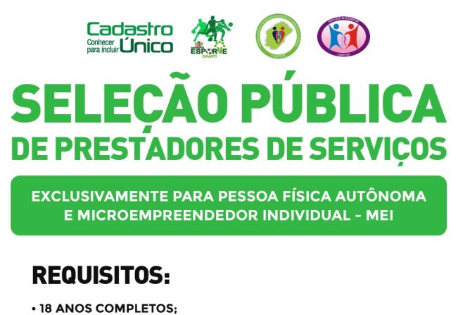 Inscrições para seleção pública de prestadores de serviços seguem até 29 de abril