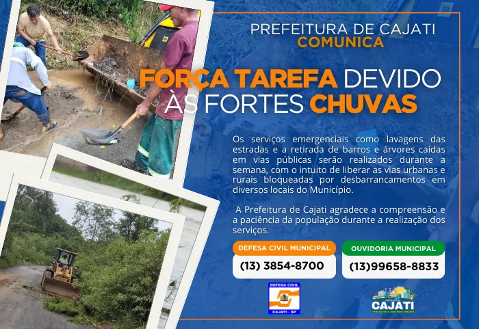 Prefeitura de Cajati realiza Força Tarefa em dias chuvosos 