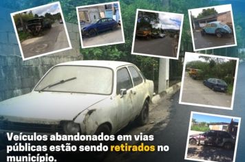 Veículos abandonados em vias públicas que foram denunciados estão sendo retirados no Município