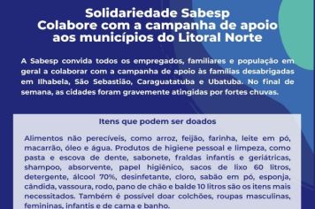 Agências da Sabesp no Vale do Ribeira recebem doações para as vítimas das chuvas no Litoral Norte