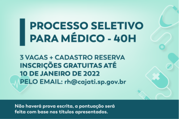 Cajati abre processo seletivo para contratação emergencial de Médicos
