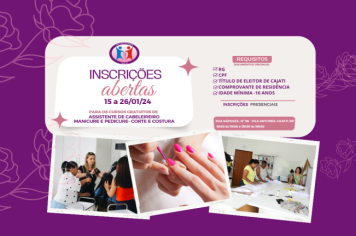 Inscrições abertas para os cursos gratuitos do Fundo Social de Solidariedade de Cajati
