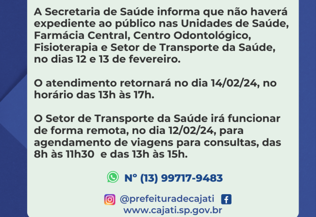 Comunicado da Secretaria de Saúde