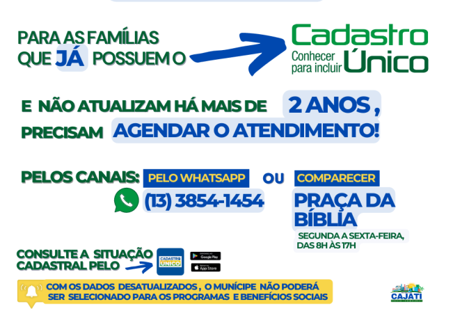 ATUALIZAÇÃO CADASTRAL PARA FAMÍLIAS QUE POSSUEM CADASTRO ÚNICO HÁ MAIS DE 2 ANOS