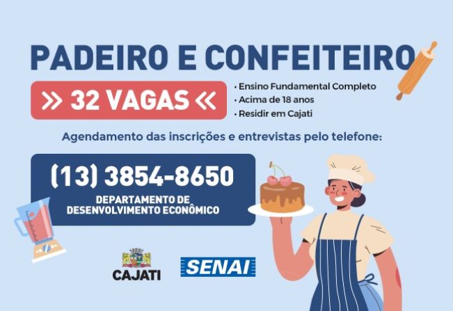 Cajati abre inscrições para curso gratuito de Padeiro e Confeiteiro