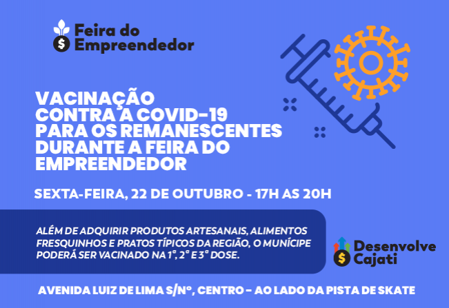 Vacinação contra a Covid-19 acontecerá durante a Feira do Empreendedor nesta sexta-feira, 22 de outubro em Cajati