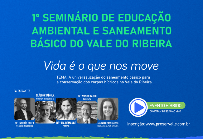 Inscrições abertas para o 1º Seminário de Educação Ambiental e Saneamento Básico do Vale do Ribeira 