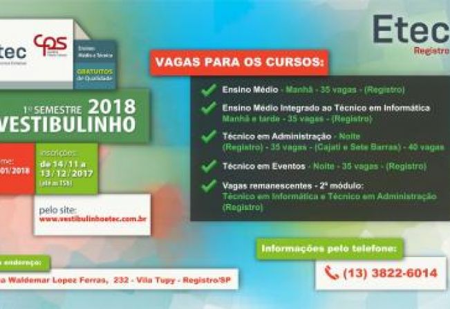 Vestibulinho da ETEC Registro – sala descentralizada de Cajati